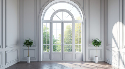 Luxurious medium-sized window on wall, front view.