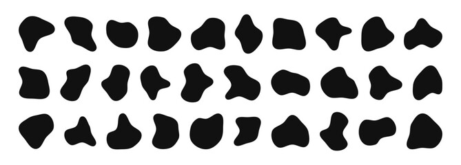 Organic blob shapes. Irregular forms. Asymmetrical flowing liquid circles. Smooth silhouette stones. Collection of isolated vector elements on white background.