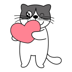 Adorable gatito con corazón rosa y guiñendo el ojo
