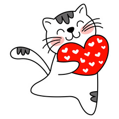 Adorable gatito moteado con corazón lleno de corazones blancos