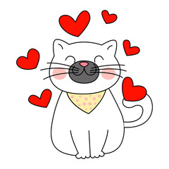 Gatito encantador para San Valentín con paliacate amarillo