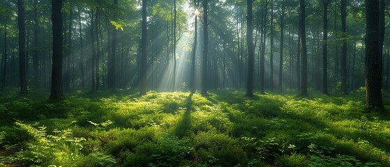 Lush Forest With Abundant Green Grass and Trees