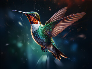 Mystical Flight - A Captivating Hummingbird Amidst Ethereal Lights