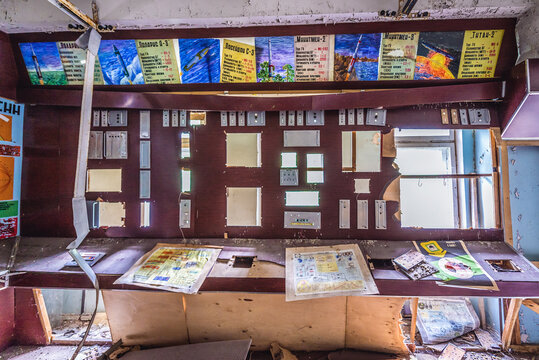 Chernobyl, Ukraine - September 19, 2016: Control room in command center of Soviet Duga radar system, Chernobyl Zone