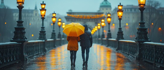 Two People Walking in the Rain With Umbrellas