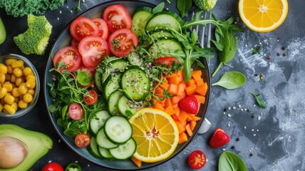 Nutritionist's guide to a balanced plate with veggies. - obrazy, fototapety, plakaty