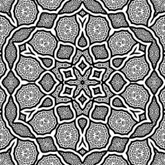 Hand drawn Mandala, black and white art.