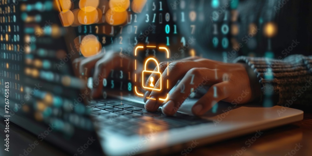 Poster in the realm of digital safeguarding: a cybersecurity expert codes to protect data against virtual t