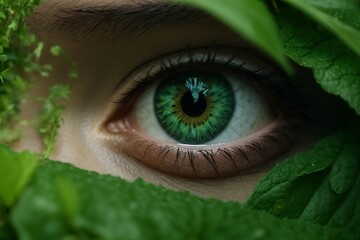 Obraz premium Step into a world of vivid imagination with a high-quality, of a person's striking green eye. 