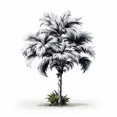 Monochrome Illustration of a Lush Palm Tree

