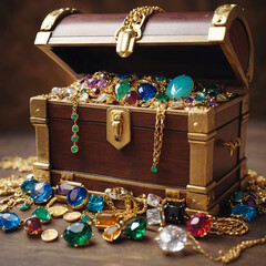 Casket jewelry box with many jewellery - obrazy, fototapety, plakaty