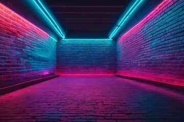 Obraz premium The stunning realism of texture of a neon light brick wall. 