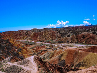 Colourful strata of sedimentary rocks in The Rainbow Mountains of China within the Zhangye Danxia...