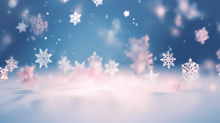 Beautiful winter Christmas glowing background with falling snowflakes, winter background