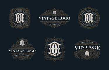 Victorian style monogram with initial AQ or QA. Templates set designs. Can be applied on stationery, invitations, signage, packaging, or even as a branding element and etc