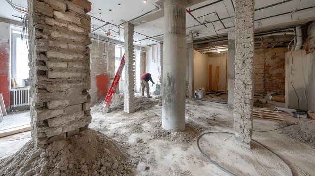 Highly skilled contractor working on comprehensive home renovation and refurbishment project