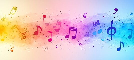 Melodic music notes on vibrant abstract background, perfect for musical banners.