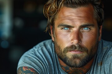 Close-Up of Bearded Man With Blue Eyes