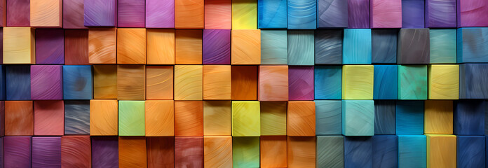 stack of colorful wood texture block on the wall, abstract art backdrop ,  architecture aged , wide format, colors in line , background  - obrazy, fototapety, plakaty