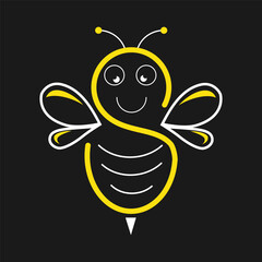 Bee Logo With Capital S letter. honey Bee animals logo vector