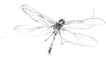  a drawing of a dragonfly sitting on top of a piece of paper with a pen in it's mouth. - obrazy, fototapety, plakaty