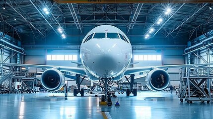 Aircraft maintenance in hangar  checking systems and replacing spare parts for safe flights
