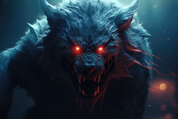 Nighttime Werewolf. Scary and creepy evil creature AI-generated monster for Halloween