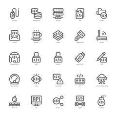 Programming and Coding icon pack for your website, mobile, presentation, and logo design. Programming and Coding icon outline design. Vector graphics illustration and editable stroke.