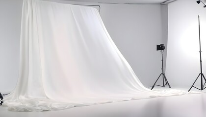 Fototapeta na wymiar White curtains on empty studio set