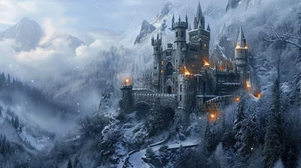  castle in mountain snow landscape in cold winter. Resplendent. © Summit Art Creations