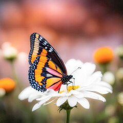 A colorful butterfly sits on a meadow flower. The arrival of spring. Ecology in nature. Camping