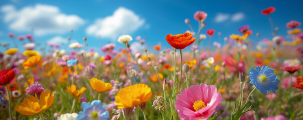 colorful flowers in the yard on a sunny day