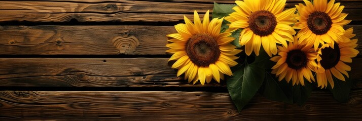 sunflowers on rustic wooden background many wooden slats