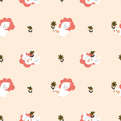 Fototapeta premium Set of cute posters and seamless patterns with flowers, cupids and birds .St. Valentine's Day concept.Amor kids with wings hold a heart, romantic symbol of love. Great for fabric, textile Vector 