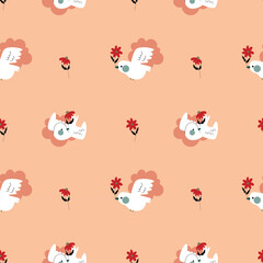 Set of cute posters and  seamless patterns with flowers, cupids   and birds .St. Valentine's Day concept.Amor kids with wings hold a heart, romantic symbol of love. Great for fabric, textile Vector 