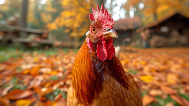 Photo portrait of a chicken on a farm, rooster, hen, chicken, organic food, natural green farm