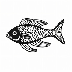 Fish in doodle simple style on white background.