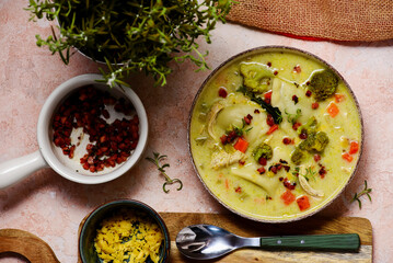 Pierogi chicken cream soup. style hugge