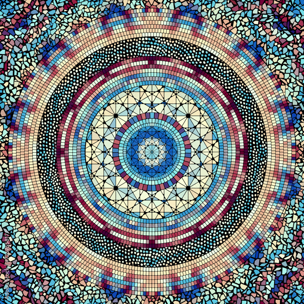 Poster vector seamless mosaic tile pattern. ceramic tiles background. mandala vector illustration.