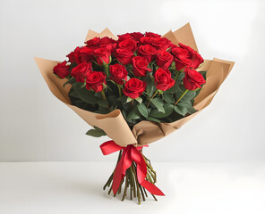 A beautiful bouquet of red roses, perfect for Valentine's Day gift or romantic celebration.