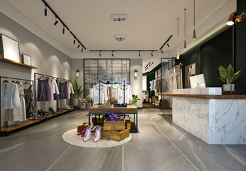 3d render of fashion shop  cloths and jewelry store - obrazy, fototapety, plakaty