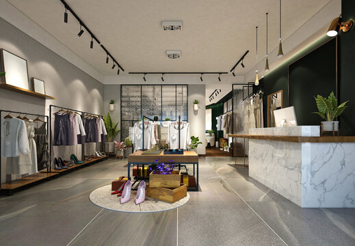 3d render of fashion shop  cloths and jewelry store