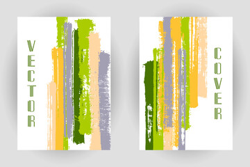 Couple of cover pages with vertical paintbrush stripes pattern. - obrazy, fototapety, plakaty