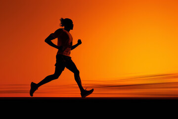 Fototapeta na wymiar Silhouette of a male runner at sunset, symbolizing motivation, health, and endurance Ideal for fitness and sports themes