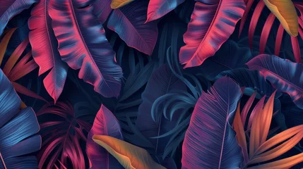 Rolgordijnen Tropical luxury exotic seamless pattern. Pastel colorful banana leaves, palm. Hand-drawn vintage 3D illustration © Artem