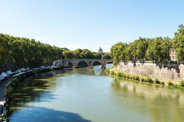 Fototapeta na wymiar Beautiful Cityscapes of The Tiber (Fiume Tevere) in Rome, Lazio Province, Italy.