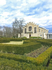 Fototapeta na wymiar Winter garden near renaissance castle Hluboka i the Czech Republic is located.