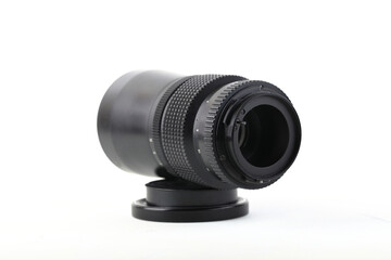 Vintage Medium format lens on white background.