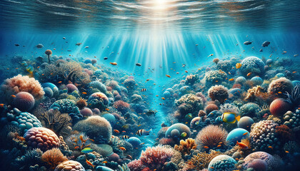 Underwater Coral Reef Ecosystem Teeming with Life
