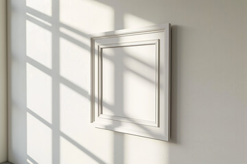 close up of an empty bright wall with an empty picture frame mockup